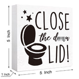 Funny Bathroom Wood Sign Close the Damn Lid Wood Block Sign for Bathroom Shelf Toilet Restroom Home Tabletop Desk Decor,Farmhouse Bathroom Wooden Box Sign SJNH