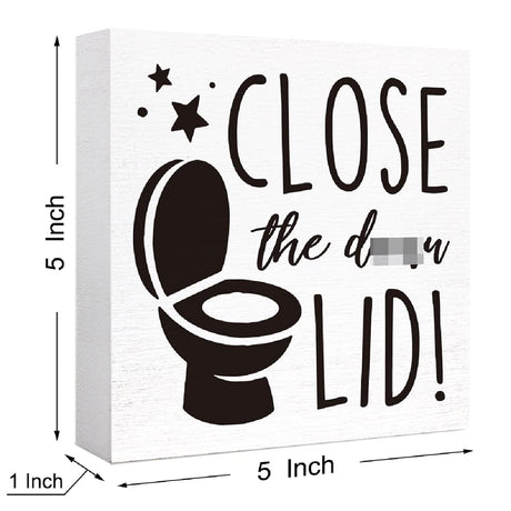 Funny Bathroom Wood Sign Close the Damn Lid Wood Block Sign for Bathroom Shelf Toilet Restroom Home Tabletop Desk Decor,Farmhouse Bathroom Wooden Box Sign SJNH