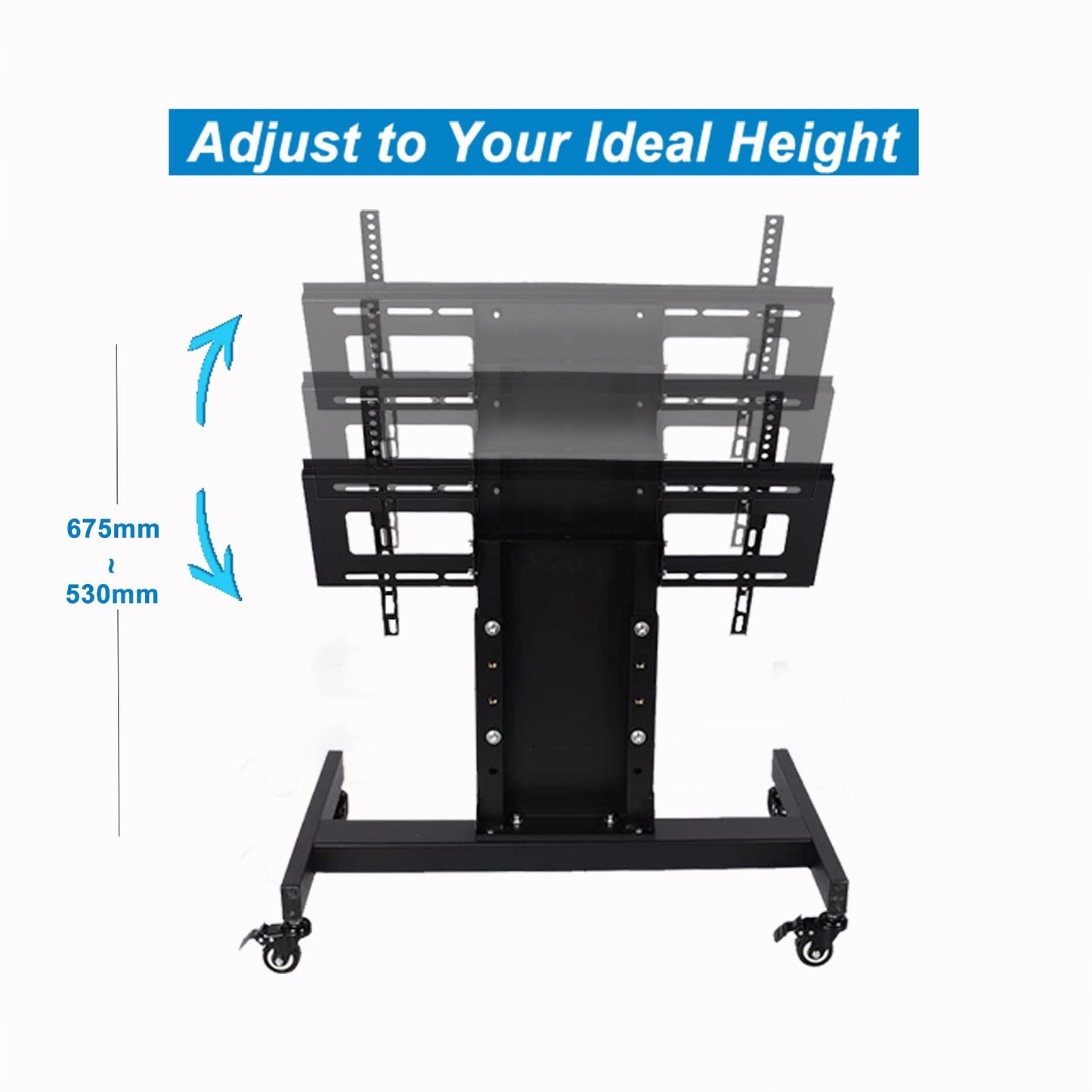 Nuwovwo Rolling TV Stand, Mobile TV Cart, Low Profile Floor Confidence Monitor Cart for 32-75 inch Screen, Height Adjustable, 90°Adjustable Viewing Angle