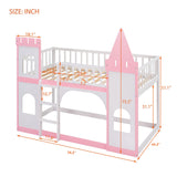 Harper & Bright Designs Twin Over Twin Kids Bunk Bed, Twin Loft Bed with Castle Shape Design, Wooden Floor Bunk Beds for Girls Boys Bedroom Dorm, Pink Harper & Bright Designs