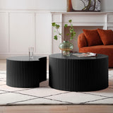 WILLIAMSPACE Nesting Coffee Table Set of 2, Round & Crescent Moon Wooden Coffee Tables, Modern Luxury Accent End Tea Table for Living Room Apartment (Black-Round) WILLIAMSPACE