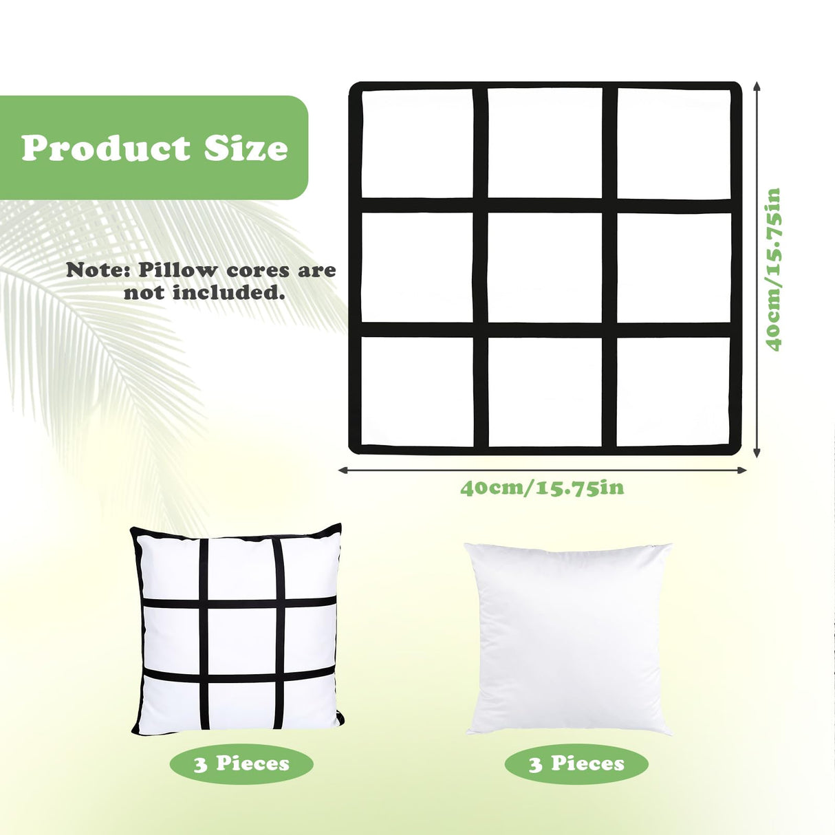 ZOCONE 6 Sublimation Blanks for Personalized Pillow, 15.7” Sublimation Pillow Covers Blank Polyester Throw Pillow Cases, 9 Panel & Blank 2 Styles Sublimation Pillow Case for DIY No Pillow Insert ZOCONE