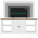 YITAHOME TV Stands for Living Room, Modern Entertainment Center with Power Outlets for Television up to 65 Inch, Farmhouse Media Console TV Cabinet with Adjustable Shelf & Open Shelves, White YITAHOME