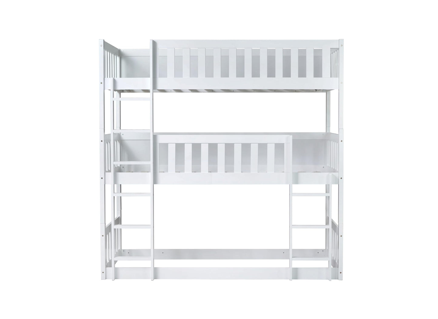 UOCFYK Triple Bunk Bed with Two Built-in Ladder & Guardrails for 3 Kids,Detachable Triple Bunk Beds,Twin Over Twin Over Twin Triple Bunk Bed,Space Saving Design, No Box Spring Needed, White