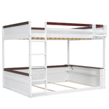 Merax Queen Over Queen Bunk Bed with Built-in Shelves for Teens Adults, Wood Bunk Bed with Light, USB Charging Station, No Box Spring Needed, White Brown Merax