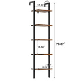 YMYNY 5 Tiers Ladder Bookcase, Industrial Wall Mounted Bookshelf, Open Display Rack with Metal Frame, Wooden Storage Shelves for Bedroom, Home Office, Plant Stand, Rustic Brown, 70*17.3*11.8"UHBC015H YMYNY