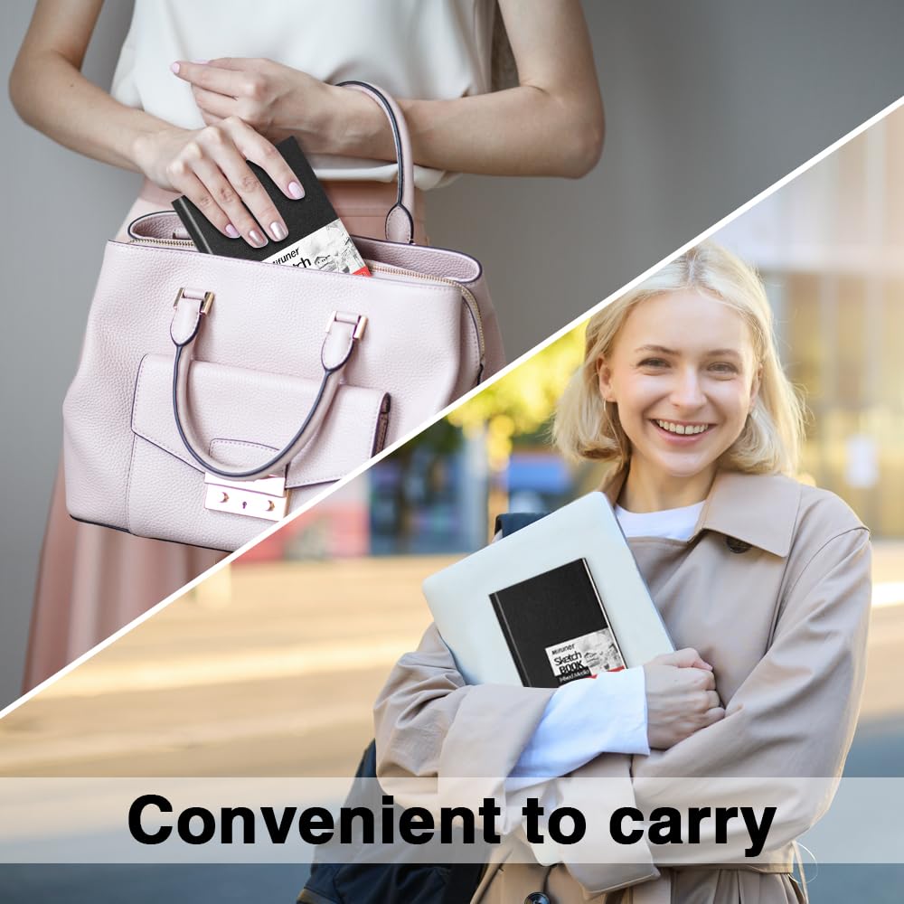 Mixed Media Art Sketchbook, 4 x 6 inches, 100 Sheets/200 Pages 125 GSM Acid-Free Beige Drawing Papers, Small Hardcover Art Journal Sketchbook for All Artists or Beginners.Black Wanshui