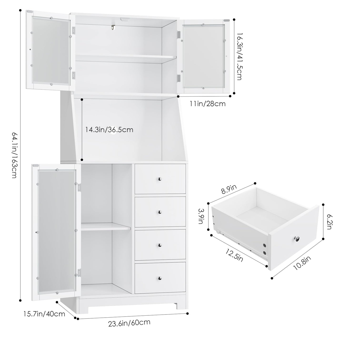 BOTLOG Kitchen Pantry Cabinet, 64'' Tall Kitchen Storage Cabinet with Doors and Adjustable Shelves, Freestanding Hutch Cupboard with Microwave Stand, - WoodArtSupply