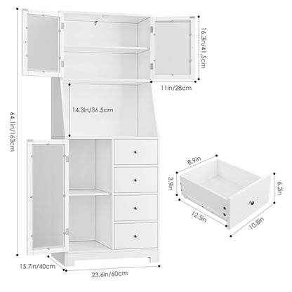 BOTLOG Kitchen Pantry Cabinet, 64'' Tall Kitchen Storage Cabinet with Doors and Adjustable Shelves, Freestanding Hutch Cupboard with Microwave Stand,