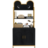 Snughome Cat Litter Box Enclosure with Storage Shelves, Indoor Hidden Cat Litter Box Enclosure Furniture, Wooden Cat Washroom Furniture Cabinet with Metal Frame, Modern Style, Black and Gold Snughome