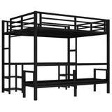 SOFTSEA Queen Over Twin XL Metal Bunk Bed with Desk and Shelves, Metal Bed Frame with LED and USB, Multiple Uses Folds into Sofa, No Box Spring Needed, Black SOFTSEA