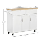 HOMCOM Mobile Kitchen Island with Storage, Kitchen Cart with Wood Top, Storage Drawers, 3-door Cabinets, Adjustable Shelves and Towel Rack, White HOMCOM