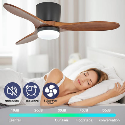 TRSIOPFC 42 Inch Flush Mount Ceiling Fan with Lights 3 Wood Fan Blade Noiseless Reversible DC Motor Remote Control Flush Mount Ceiling Fan with Light for Farmhouse Modern Style - WoodArtSupply