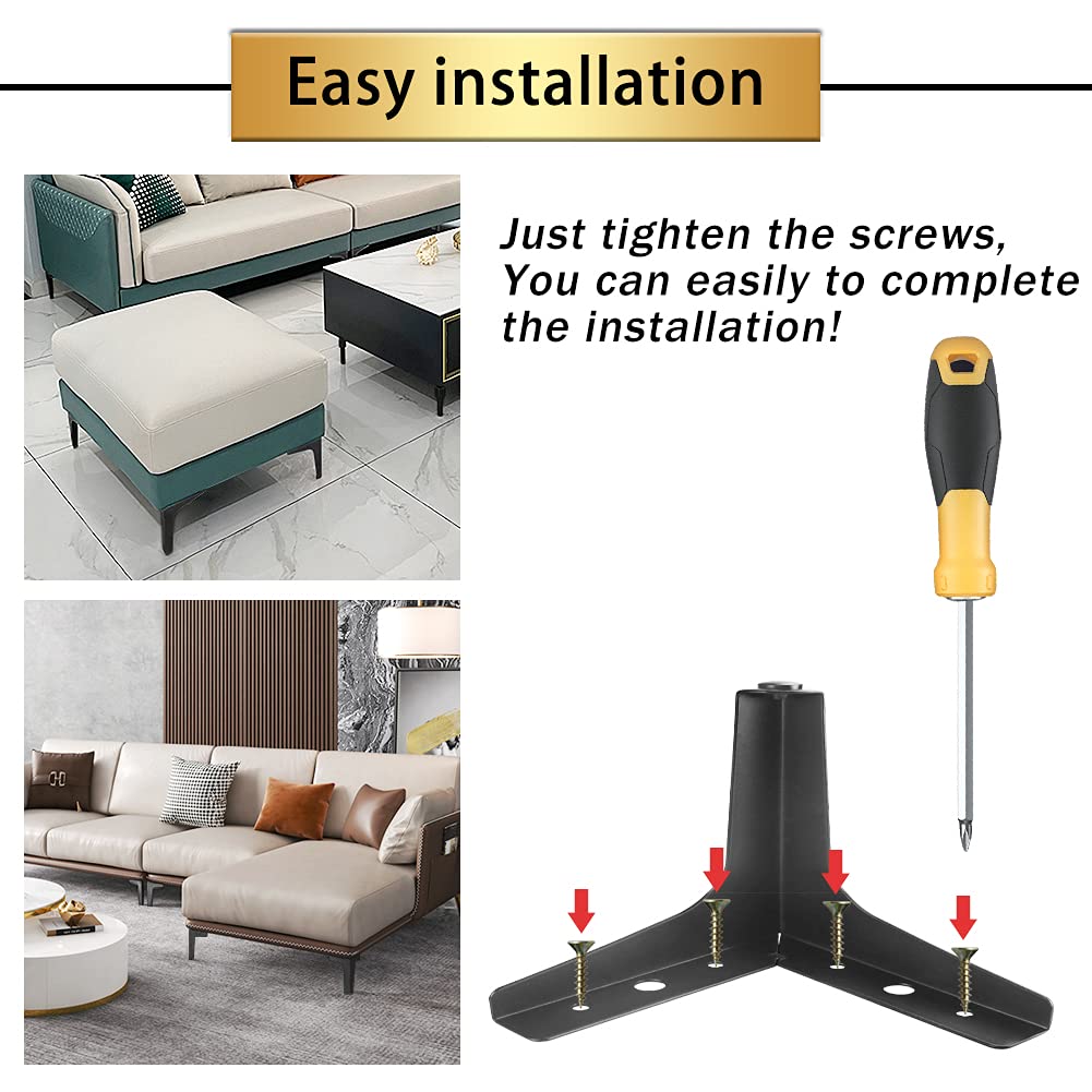 GOSCHE 4 Inch Metal Furniture Legs Black, Legs for Furniture Set of 4, Modern Style Replacement Couch Legs for Dresser Chair Bed Cabinet Table Ottoman Cupboard DIY Replacement Sofa Feet GOSCHE