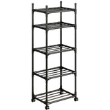 Susuzi 6-Tier Storage Shelves – 66" Tall Metal Shelving Unit with Wheels, 150lb Capacity – Compact 16.5" W x 13" D for Garage, Kitchen & Office (Black) (5-Tier) Susuzi