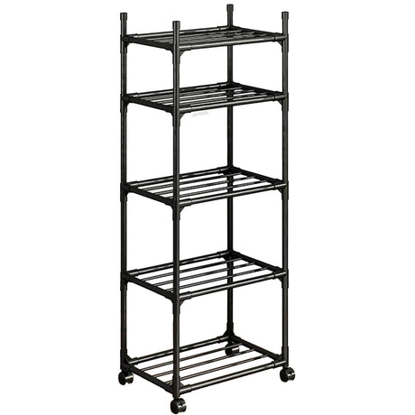 Susuzi 6-Tier Storage Shelves – 66" Tall Metal Shelving Unit with Wheels, 150lb Capacity – Compact 16.5" W x 13" D for Garage, Kitchen & Office (Black) (5-Tier) Susuzi