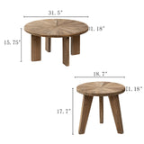 HuiDao Farmhouse Living Room Coffee Table Set of 2, Modern Circle Nesting Table Round Natural Finish with Handcrafted Old Solid Wood, Wooden Unique Coffee Table HuiDao