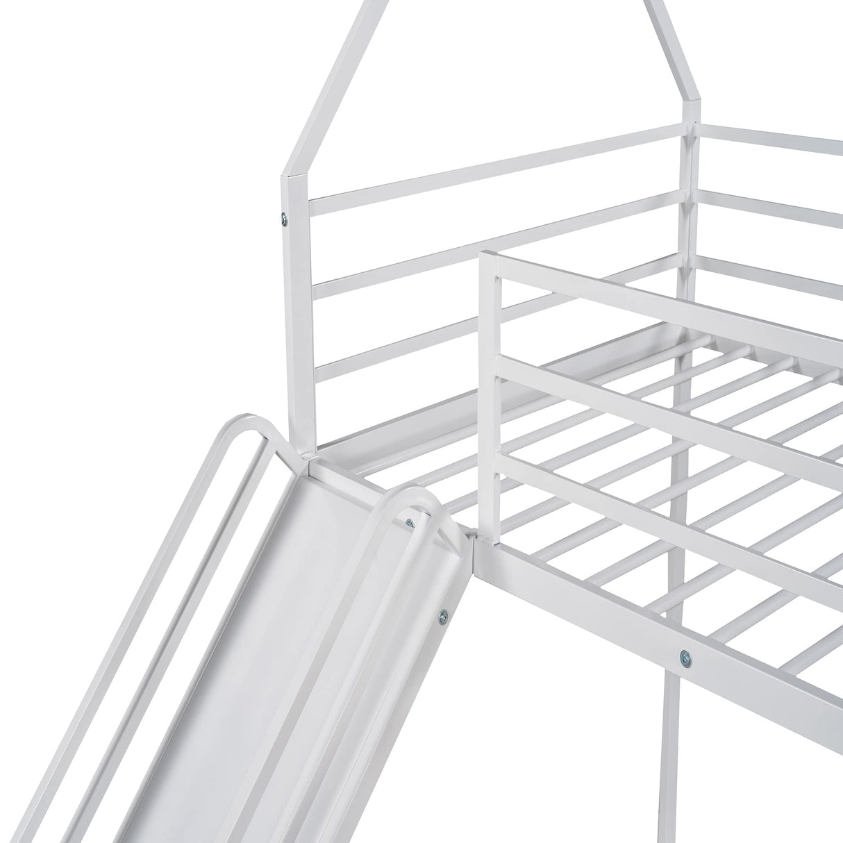 Bellemave Metal Bunk beds Twin Over Twin Size, Twin bunk beds with Slide and Ladder for Kids, Floor bunk Bed, House bunk Bed for Kids，White Bellemave