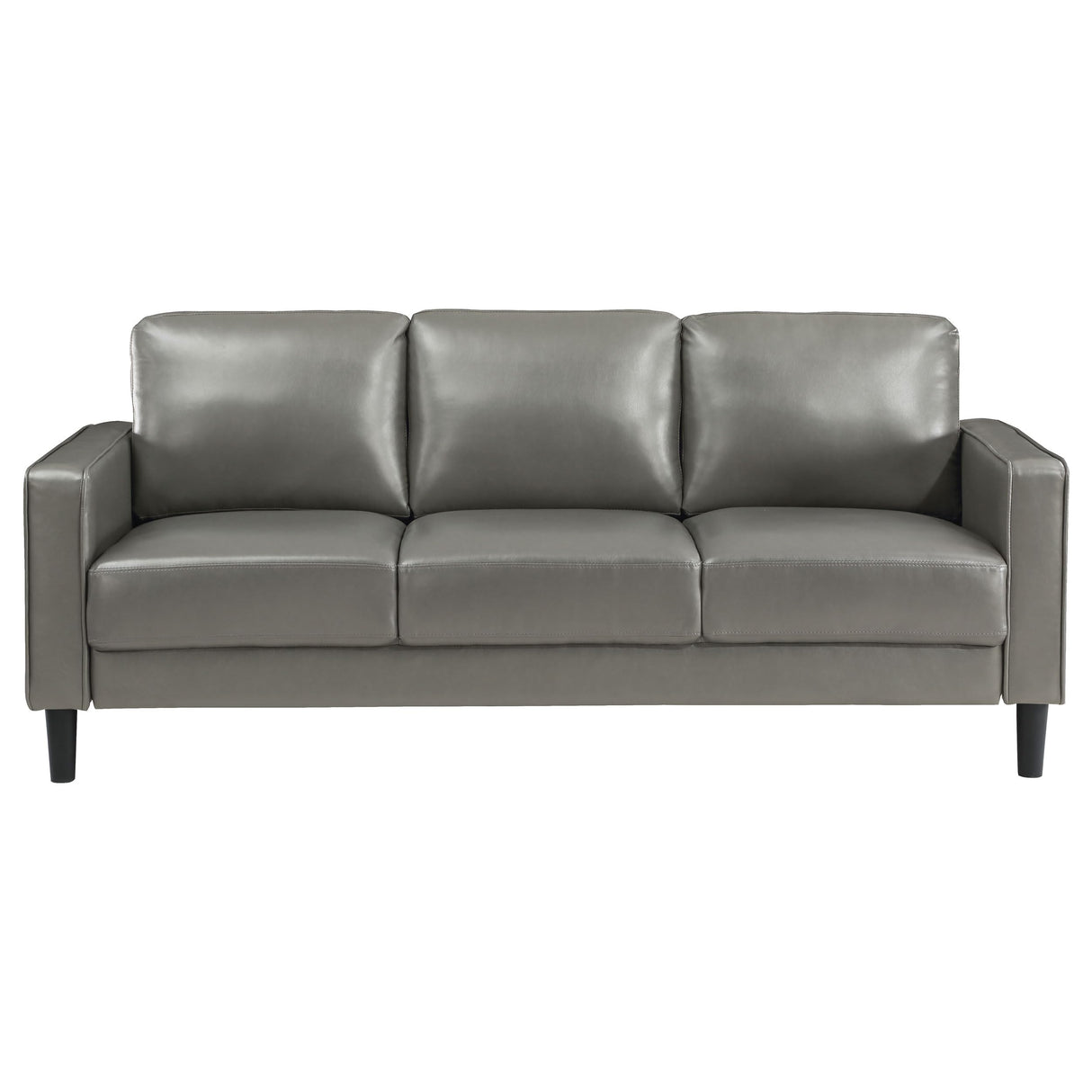Coaster Home Furnishings - Ruth - Faux Leather Upholstered Track Arm Stationary Sofa with Foam Seat and Webbed Backrest - Transitional - Living Room - Gray - 508365 Coaster Fine Furniture