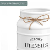 Barnyard Designs Ceramic Farmhouse Utensil Holder for Kitchen Counter, Large Rustic Utensil Crock, Countertop Cooking Tool Spatula Organizer, 6.75” (White) Barnyard Designs