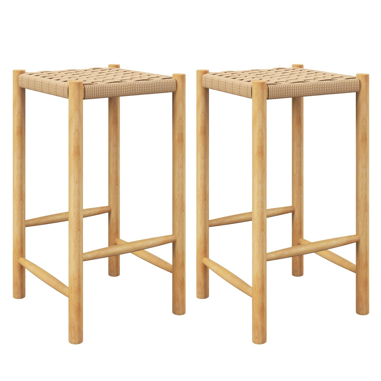 Giantex 26" Counter Height Wood Bar Stools Set of 2, Boho Rattan Barstools, Max Load 330 Lbs, Armless Saddle Kitchen Stools, Backless Wicker Bar Stools for Kitchen Counter Indoor Outdoor - WoodArtSupply