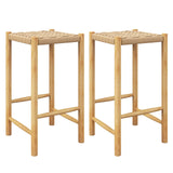 Giantex 26" Counter Height Wood Bar Stools Set of 2, Boho Rattan Barstools, Max Load 330 Lbs, Armless Saddle Kitchen Stools, Backless Wicker Bar Stools for Kitchen Counter Indoor Outdoor Giantex