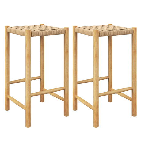 Giantex 26" Counter Height Wood Bar Stools Set of 2, Boho Rattan Barstools, Max Load 330 Lbs, Armless Saddle Kitchen Stools, Backless Wicker Bar Stools for Kitchen Counter Indoor Outdoor Giantex