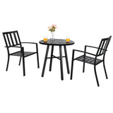 PHI VILLA 3 Piece Outdoor Patio Bistro Dining Set, Slatted Metal Round Table & 2 Patio Chairs, Outdoor Furniture Set for Porch, Deck PHI VILLA