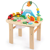 oathx Activity Table for 1+ Year Old, 9 in 1 Wooden Montessori Toys with Bead Maze Shape Sorter Flip Mirror Train Toy, Baby Sensory Play Table Toddler Toys 1st Birthday Gifts for Girls Boys Kids oathx