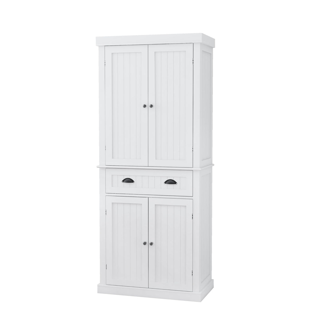 RASOO 72" Pantry Cabinets Freestanding Food Kitchen Pantry Storage Cabinet Cupboard with Drawer and Adjustable Shelves，White (Vertical bar Drawing Slot) RASOO