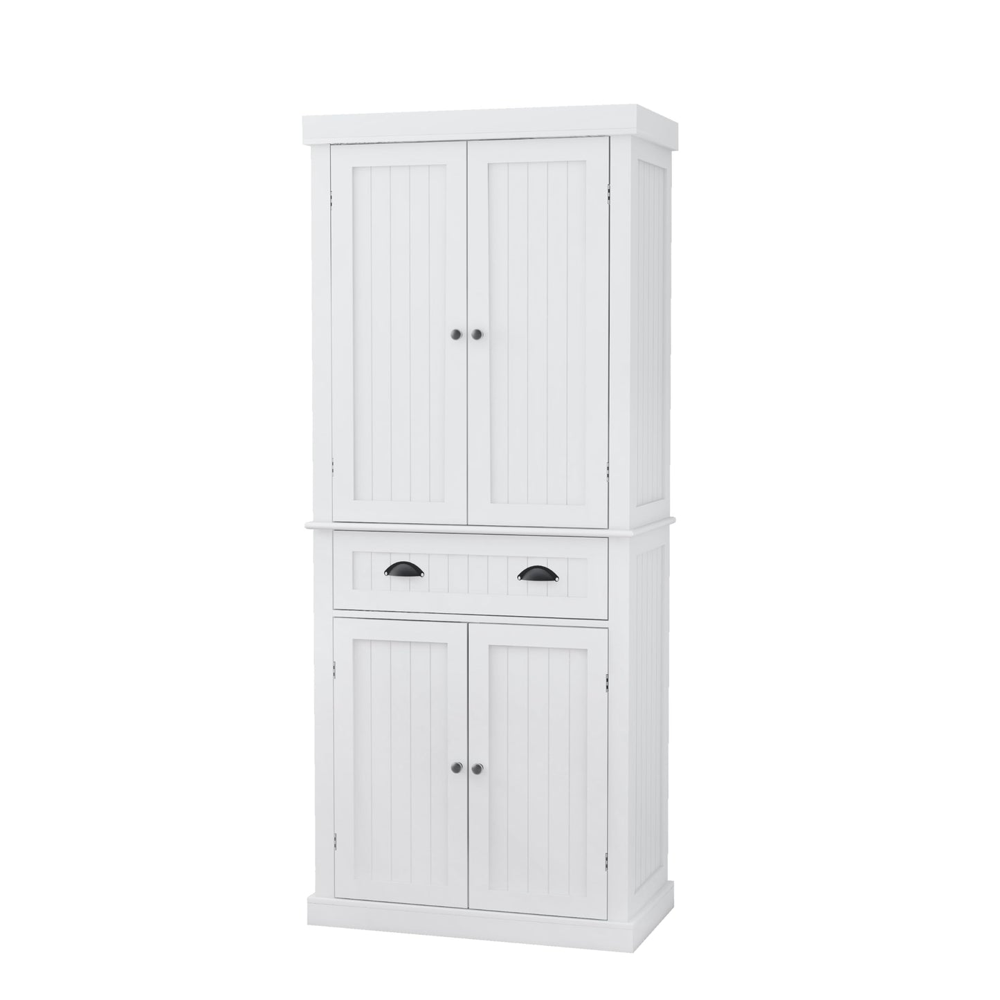 RASOO 72" Pantry Cabinets Freestanding Food Kitchen Pantry Storage Cabinet Cupboard with Drawer and Adjustable Shelves，White (Vertical bar Drawing Slot) - WoodArtSupply