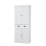 RASOO 72" Pantry Cabinets Freestanding Food Kitchen Pantry Storage Cabinet Cupboard with Drawer and Adjustable Shelves，White (Vertical bar Drawing Slot) RASOO