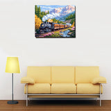 Train Through the Forest Paint by Number Kits 16 x 20 inch Canvas Snowy Mountains DIY Painting for Adults Beginners Streams Forest Paint by Numbers With Brushes Acrylic Pigment(Without Frame) MSTINGSHUN