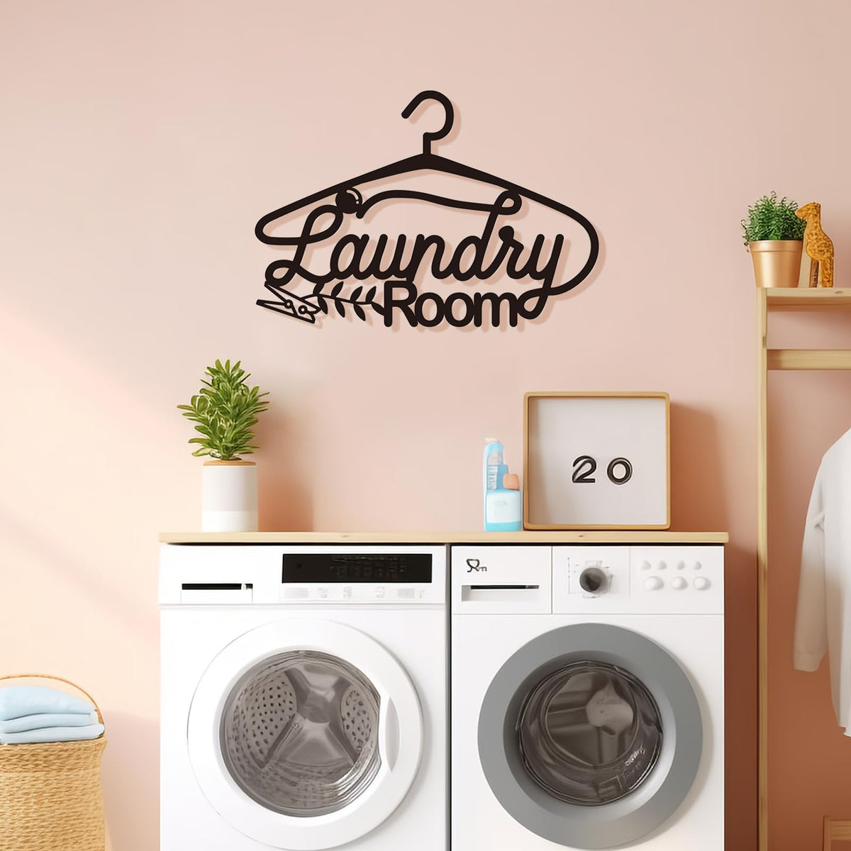 Bnesi Laundry Black Decor Sign, Farmhouse Metal Wall Art Decoration, Rustic and Elegant Laundry Room Hanging Decor, Optional Size, Black Rack Shape (Medium) Bnesi