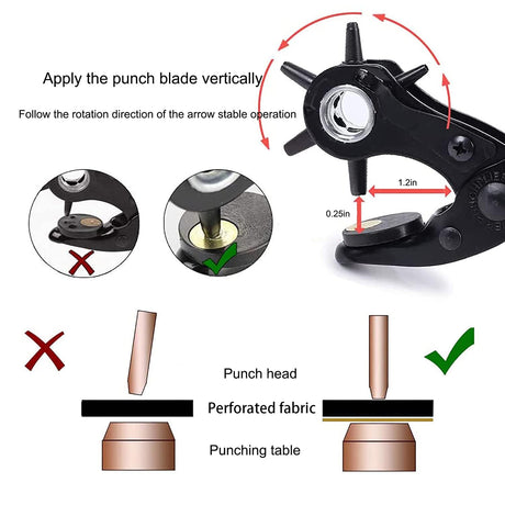 Leather Hole Punch, Belt Hole Puncher for Leather, Revolving Punch Plier Kit, Leathers Puncher Plier for Belts, Watches, Handbags, Punch Tool Diameter: 4.5/4 /3.5/3/2.5/2mm. WDDBHSKN