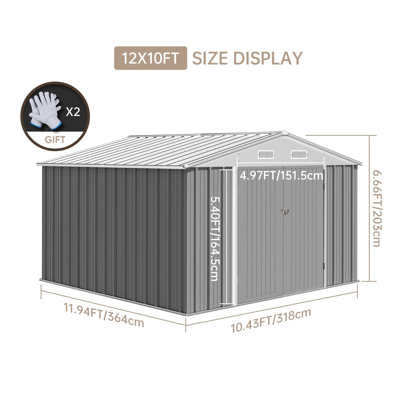 GarveeLife 12x10 Ft Outdoor Storage Shed, Large Steel Multipurpose Yard Shed, Metal Outdoor Tool Shed with Sloped Roof and Door Lock Design for Organizing Tools & Equipment in Yard, Garden, G - WoodArtSupply