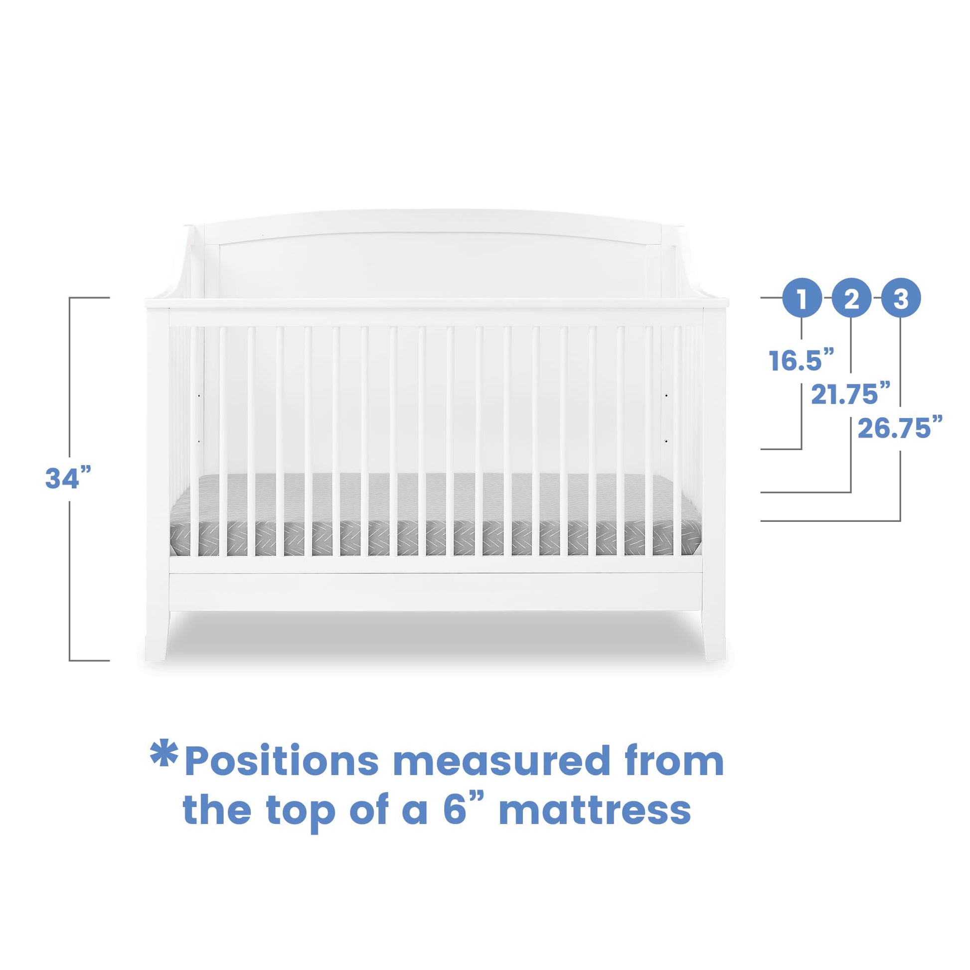 Delta Children Campbell 6-in-1 Convertible Crib - Greenguard Gold Certified, Bianca White - WoodArtSupply