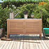 Goplus Patio Storage Cabinet, 2-Door Acacia Wood Console Table with Faux Marble Top, Outdoor Wooden Sideboard for Deck, Garden, Backyard & Entryway Goplus