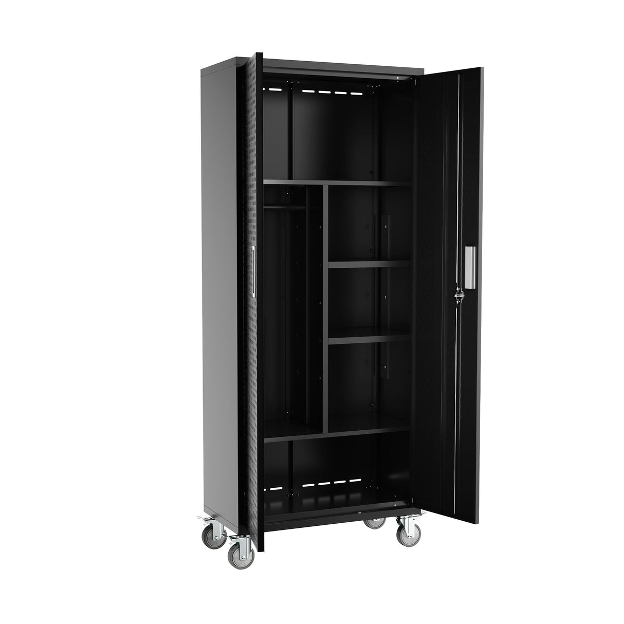 kingwolfox Metal Storage Cabinets Locker for Home Office, 72" Garage Storage Cabinet with Wheels, Lockable Doors and Shelves, Steel Wardrobe Cabinet with Hanging Rod. kingwolfox