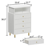 ChooChoo Dresser for Bedroom with Large Capacity, 4 Drawer Dresser with LED and Acrylic, Modern White and Gold Dresser Tall, Chest of Drawers with Storage Space for Hallway, Entryway (White) ChooChoo