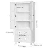 FOTOSOK Kitchen Pantry Storage Cabinet, Tall Cabinet with Rattan Doors and 2 Drawers, Freestanding Cupboard with Adjustable Shelves, Utility Pantry for Kitchen, Dining Room,White FOTOSOK