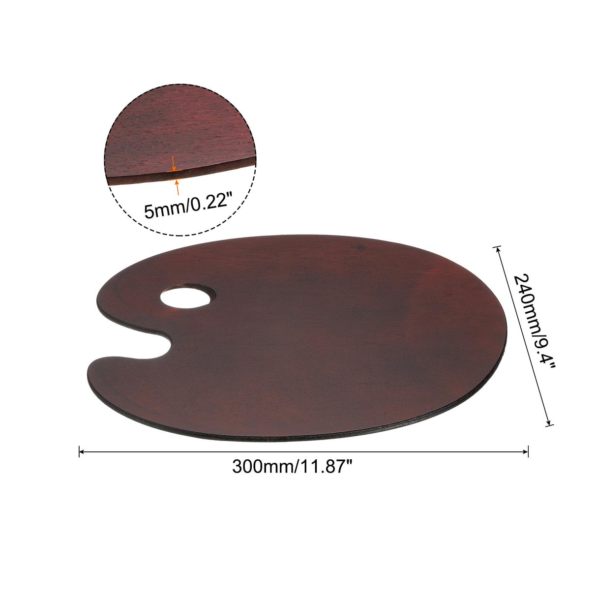 PATIKIL 12"x9" Wooden Paint Palette, Wood Painting Palette Color Mixing Round Paint Tray Palette with Thumb Hole for Oil Watercolor Artist, Dark Brown PATIKIL