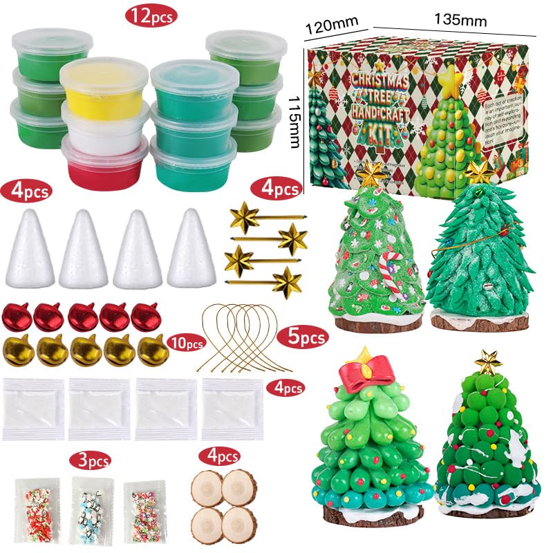 juyght Christmas DIY Craft Kits - Air Dry Clay Craft Set Creative Modeling Kit for Indoor Decor & Handmade Ornaments Gift for Christmas Gifts & Holiday Activities (Christmas Tree) juyght