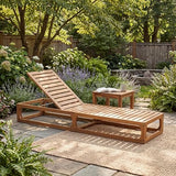 Christopher Knight Home Vauz Patio Chaise Lounge Chair Outdoor, Acacia Wood Poolside Sun Lounger with Slatted Design, Open Frame Pool Lounger with Adjustable Backrest, Natural (Frame Only)