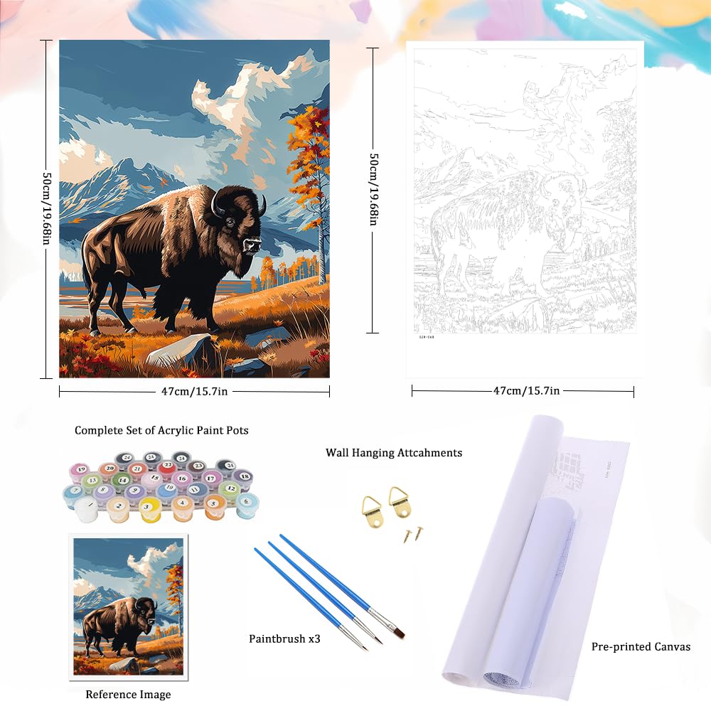 Natuyalo Paint by Numbers for Adults Beginner, Bison Acrylic Easy Paint by Numbers Kits Animal Craft Kits for Adults Suitable for Home Wall Decoration Flameless 16x20 Inch Natuyalo