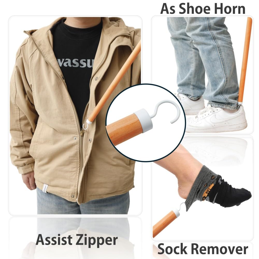 28" Dressing Stick for Elderly, One Piece Real Beech Wood Dressing Long Stick & Shoe Stick, Disability Aids for Daily Living for Pants, Shoes, Socks and Shirts, 1PK King Mills