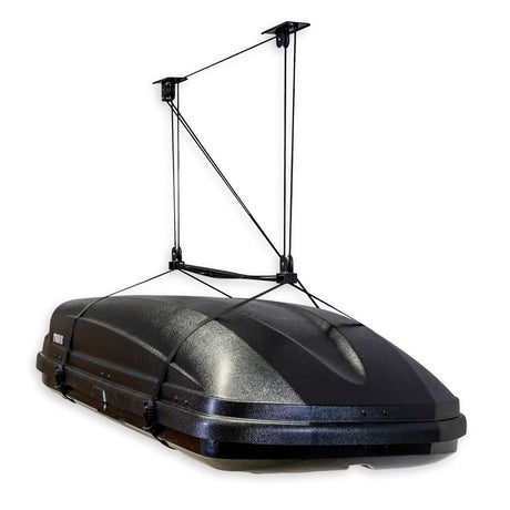 StoreYourBoard Cargo Box Pulley System – Heavy-Duty Garage Hoist Lift for Rooftop Carriers – Garage Storage & Garage Organization Ceiling Hoist with Pulley – Holds 150 lbs - Fits 8–10 ft Ceilings StoreYourBoard