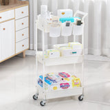 3-Tier Utility Rolling Cart,Mobile Utility Cart with Lockable Caster Wheels,Storage Shelves Organizer Cart, 3 Hanging Baskets, Easy Assembly,for Bathroom, Kitchen, Office, Workshop Hamone