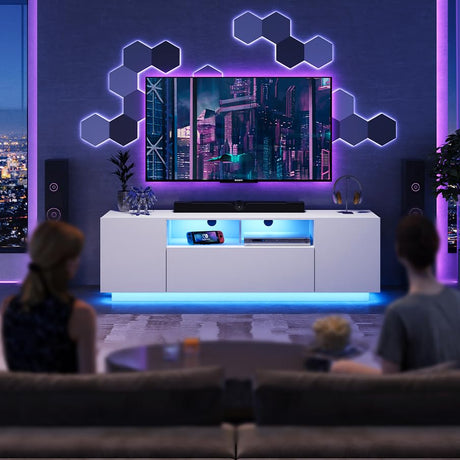 WLIVE TV Stand for 65 Inch TV, Modern Entertainment Center with LED, 58" TV Console with Storage Cabinet, TV Stands for Living Room, White WLIVE