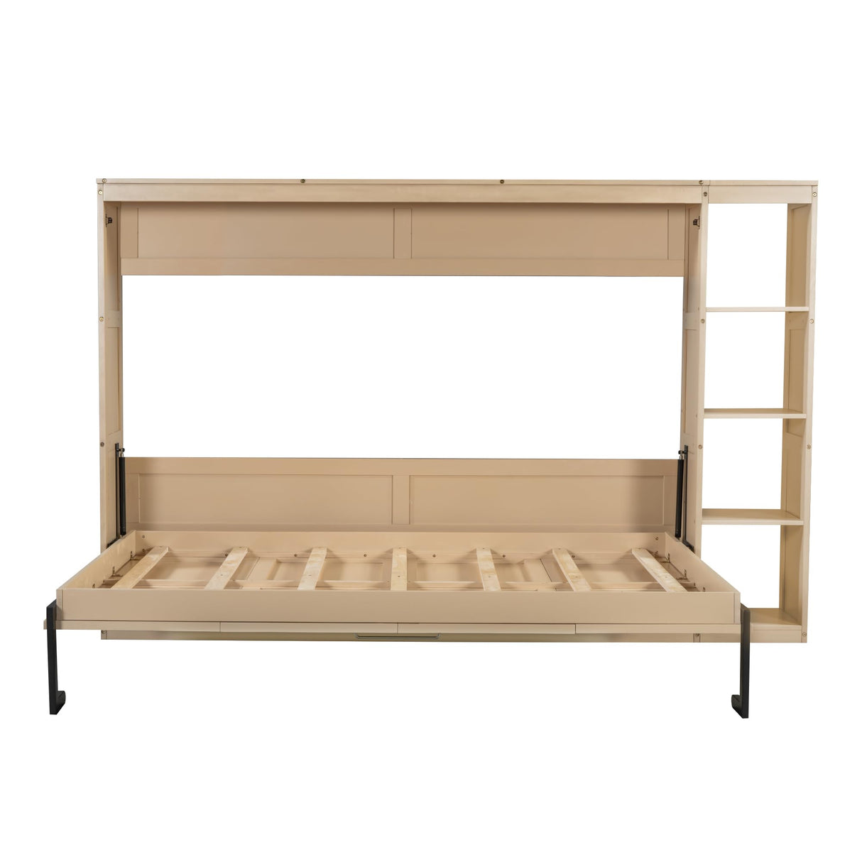 RuiSiSi Full Size Horizontal Murphy Bed with Storage Shelves, Hideaway Wall Bed with Open Bookcase, can be Folded into a Cabinet, Folding Murphy Bed Space-Saving for Guest Room Bedroom Office, Natural RuiSiSi